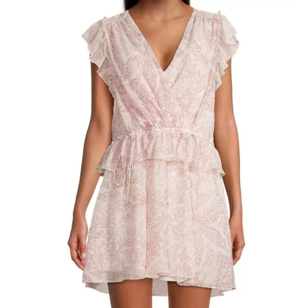NWT Ted Baker Ivory Dress Evelyna Print Ruffle Mini Textured US Size 2